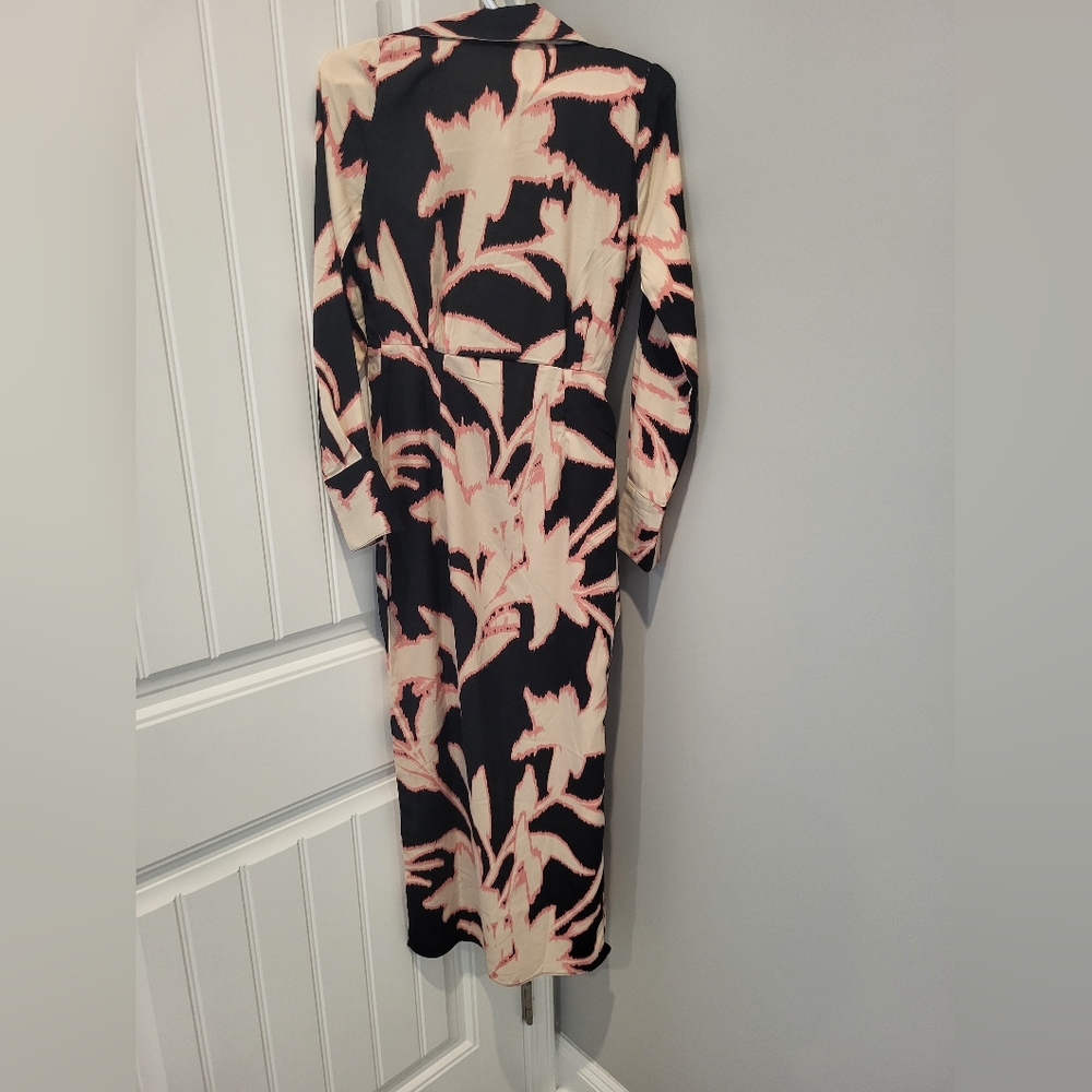 Black and Pink Floral Wrap Dress - Picture 2 of 3